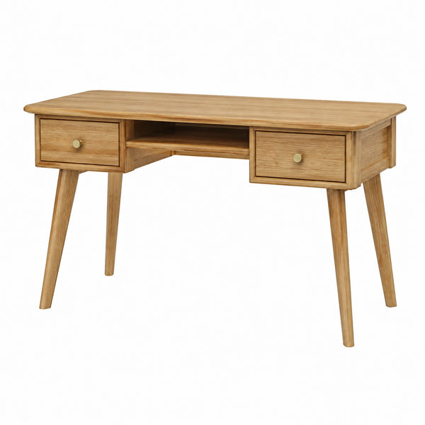 Bureau 120 x 60 cm en bois chêne clair avec 2 tiroirs style scandinave