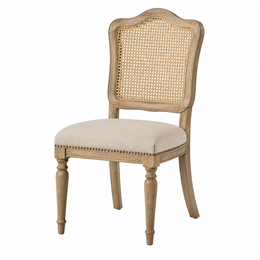 Chaise de salle à manger 50 x 56 x 96 cm bois naturel cannage assise tissu style classique