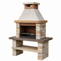 Barbecue de jardin 120 x 70 x 200 cm en pierre et brique beige terracotta avec grille