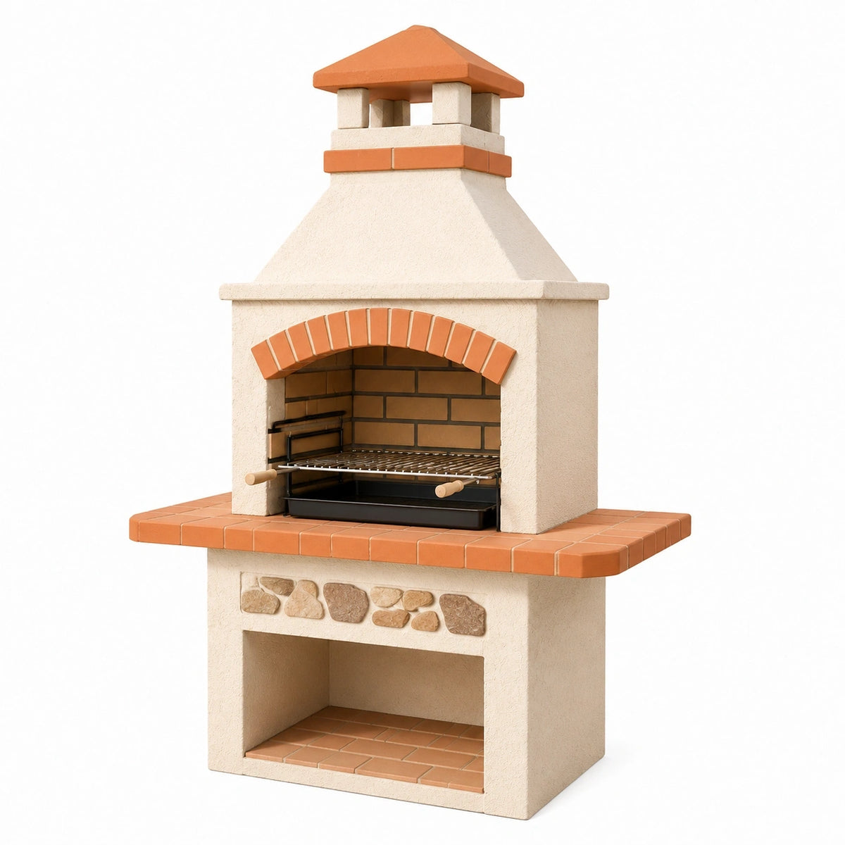 Barbecue extérieur 120 x 75 x 220 cm en béton beige et terre cuite avec grille réglable style rustique