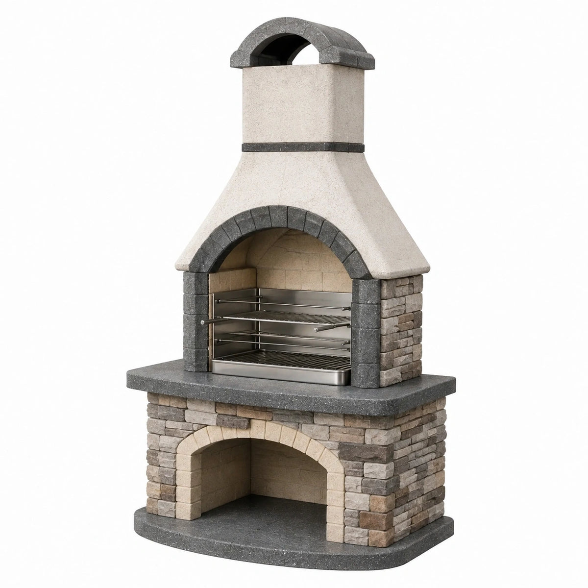 Barbecue de jardin 120 x 70 x 220 cm en pierre gris beige avec cheminée