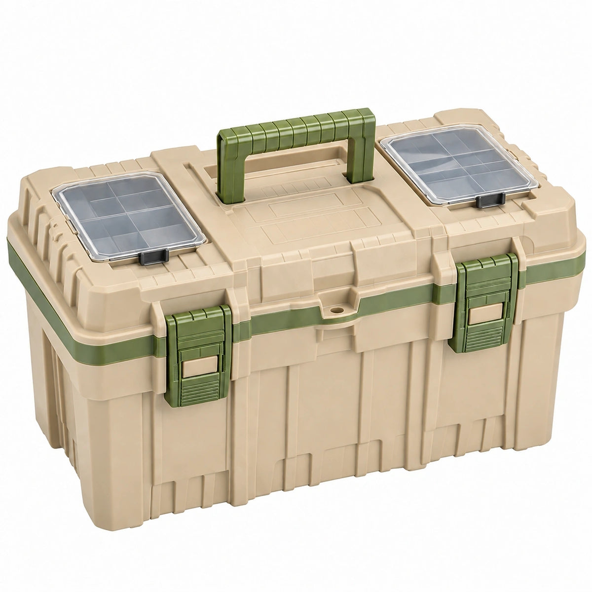 Mallette de rangement 55 x 32 x 30 cm en plastique beige vert portable à compartiments transparents