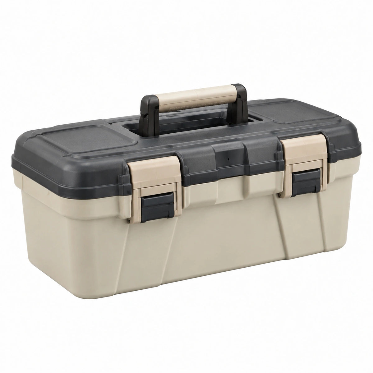 Boîte à outils 50 cm en plastique beige et noir avec poignée de transport