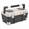 Boîte à outils 50 cm en plastique noir et beige avec poignée de transport et compartiments