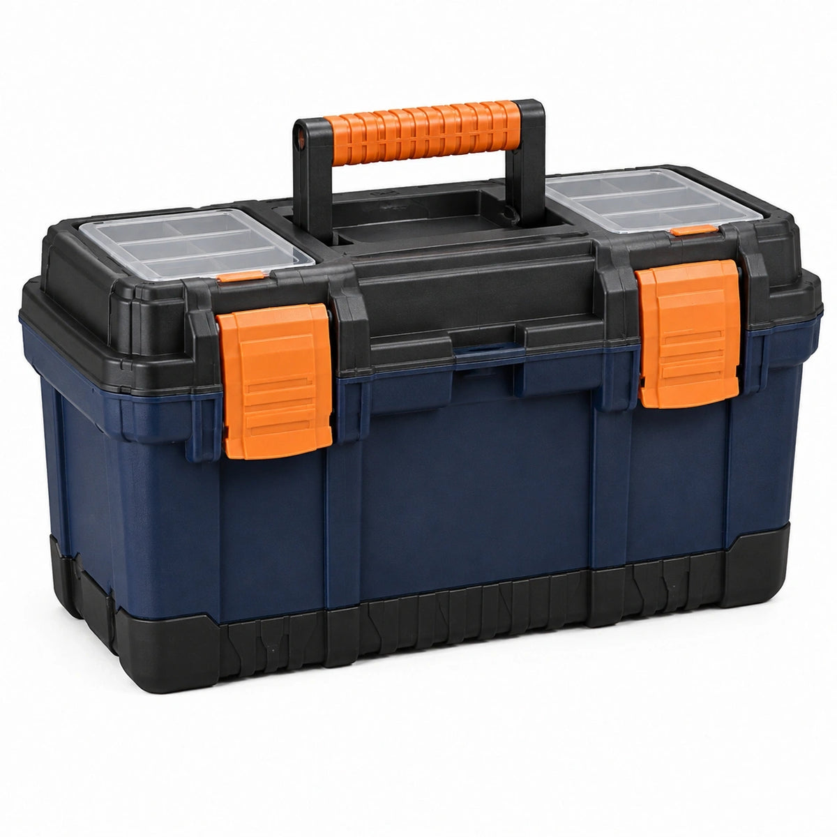 Boîte à outils 50 cm en plastique bleu noir orange avec organiseurs et poignée