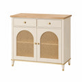 Buffet 100 x 40 x 85 cm en bois crème avec cannage style vintage