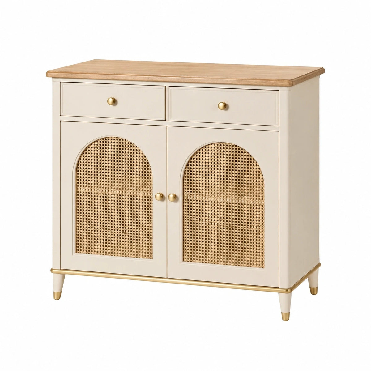 Buffet 100 x 40 x 85 cm en bois crème avec cannage style vintage