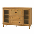 Buffet 160 x 40 x 110 cm en bois brun avec rotin et verre strié rangement vintage