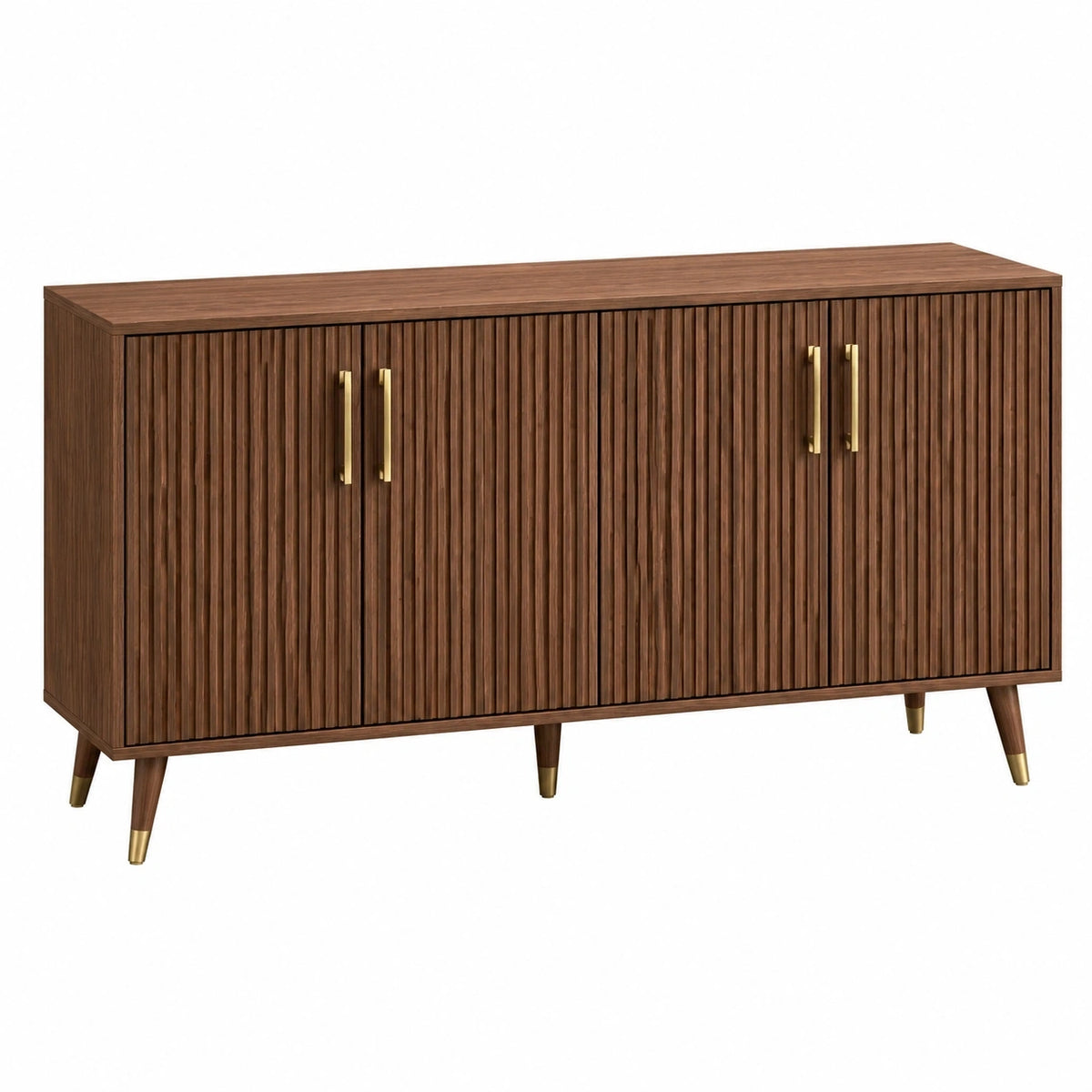 Buffet 160 x 40 x 85 cm en bois marron à 4 portes de rangement style moderne