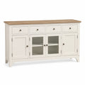 Buffet 180 x 45 x 90 cm en bois blanc et brun avec portes vitrées style campagne