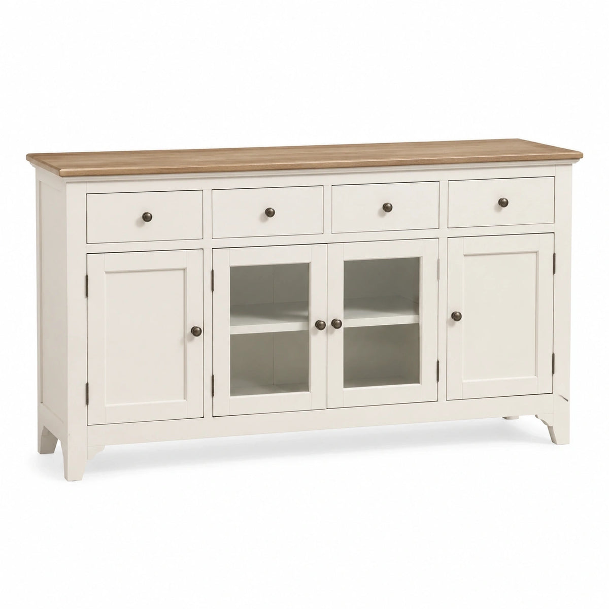 Buffet 180 x 45 x 90 cm en bois blanc et brun avec portes vitrées style campagne
