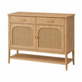 Buffet 120 x 45 x 90 cm en bois naturel et cannage style vintage avec rangement