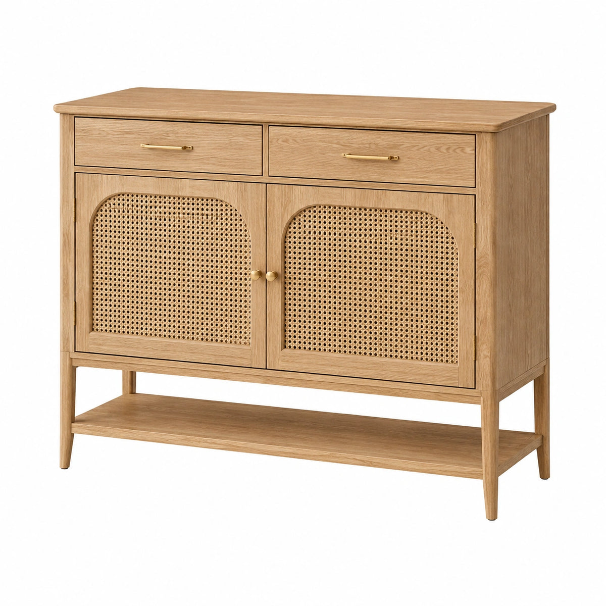 Buffet 120 x 45 x 90 cm en bois naturel et cannage style vintage avec rangement