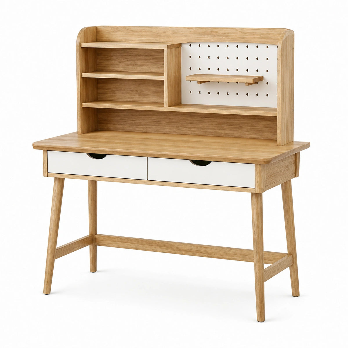 Bureau avec rangement 100 cm en bois naturel et blanc style scandinave