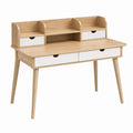 Bureau 120 x 60 cm effet chêne et blanc avec tiroirs style scandinave