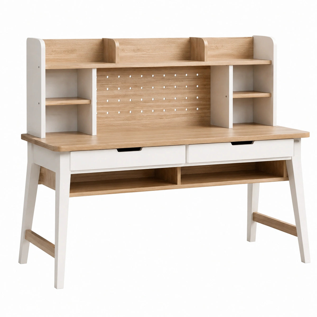 Bureau avec étagère 120 x 60 x 150 cm bois blanc style scandinave avec rangements