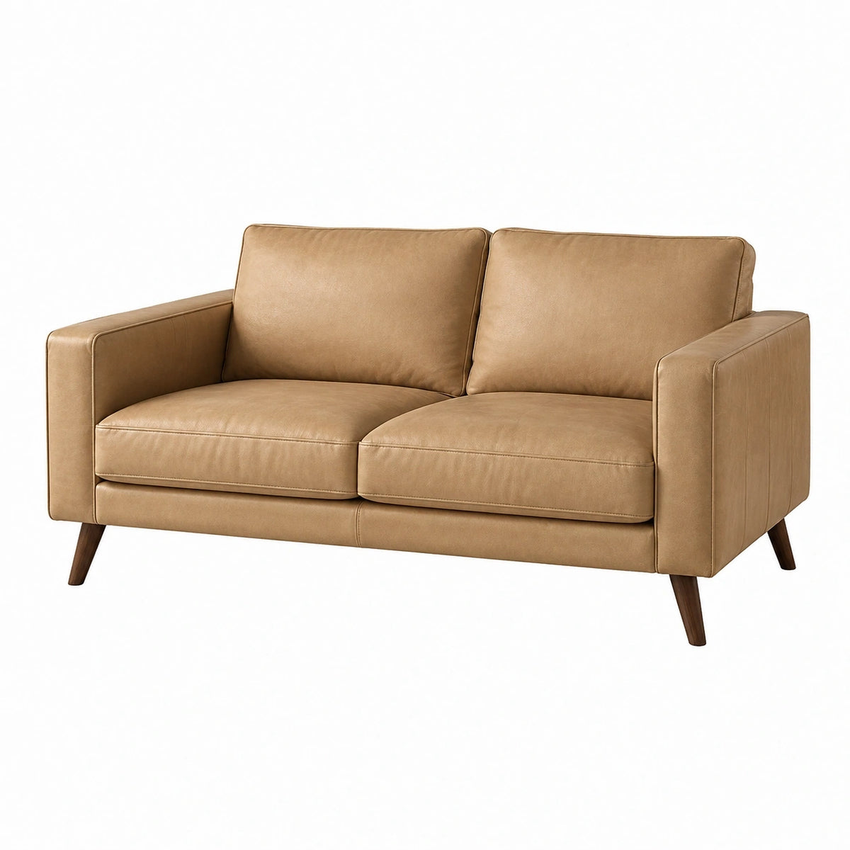 Canapé 2 places 160 x 85 x 85 cm beige camel en revêtement synthétique aspect cuir style moderne