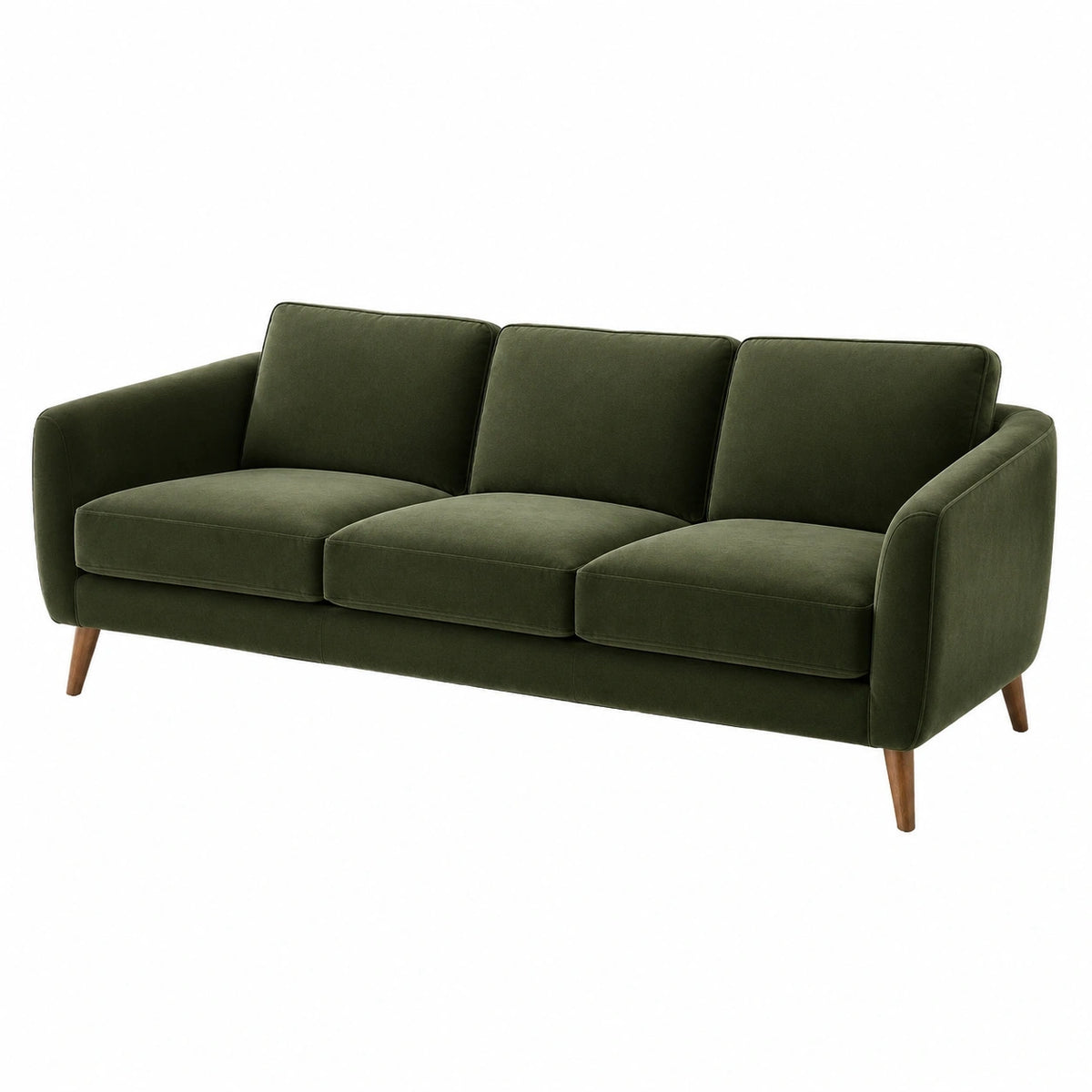 Canapé 3 places 210 x 90 x 85 cm en velours vert olive style contemporain