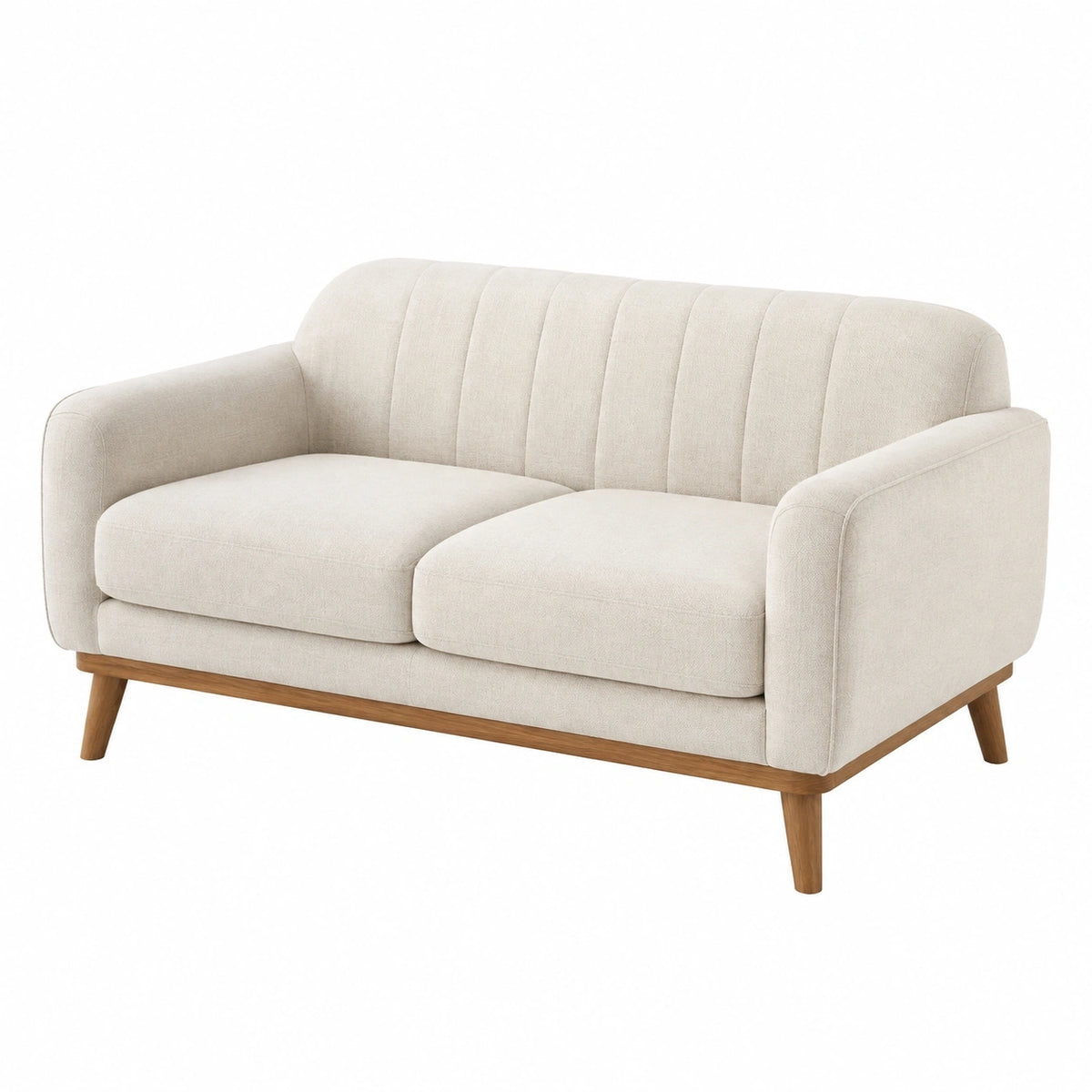 Canapé 2 places 160 cm tissu beige pieds en bois style scandinave