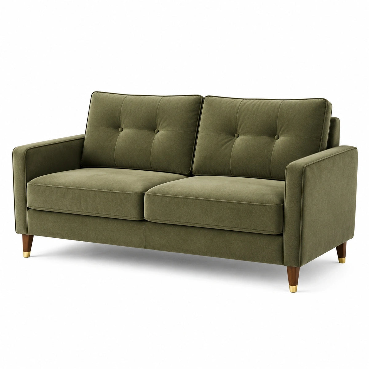 Canapé 2 places 140 x 82 x 85 cm en tissu vert olive style rétro capitonné