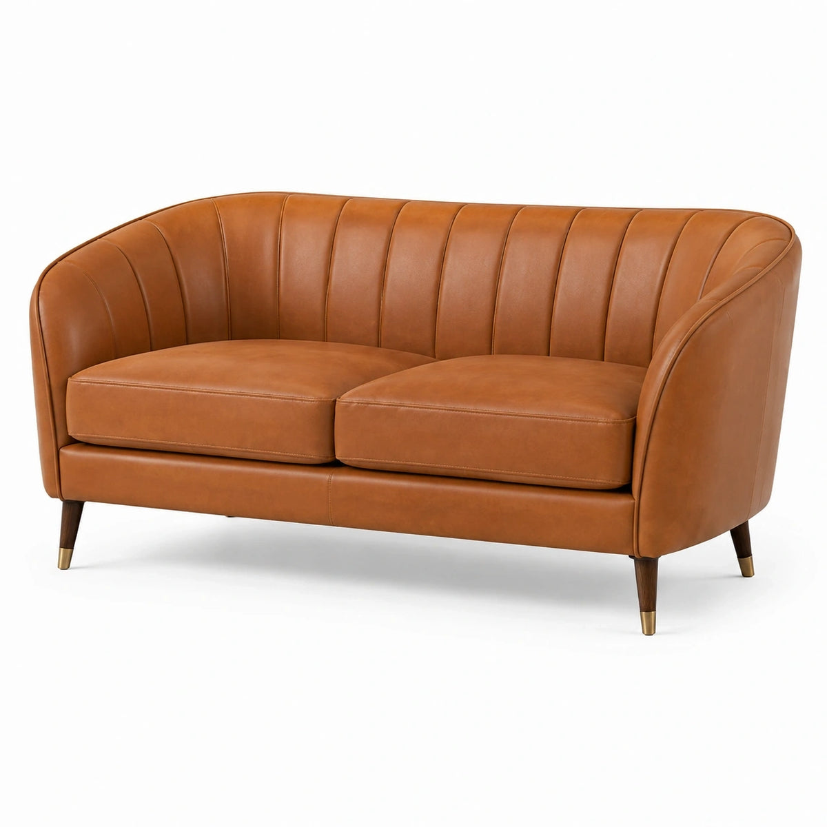Canapé 2 places 150 cm aspect cuir cognac style rétro à dossier capitonné