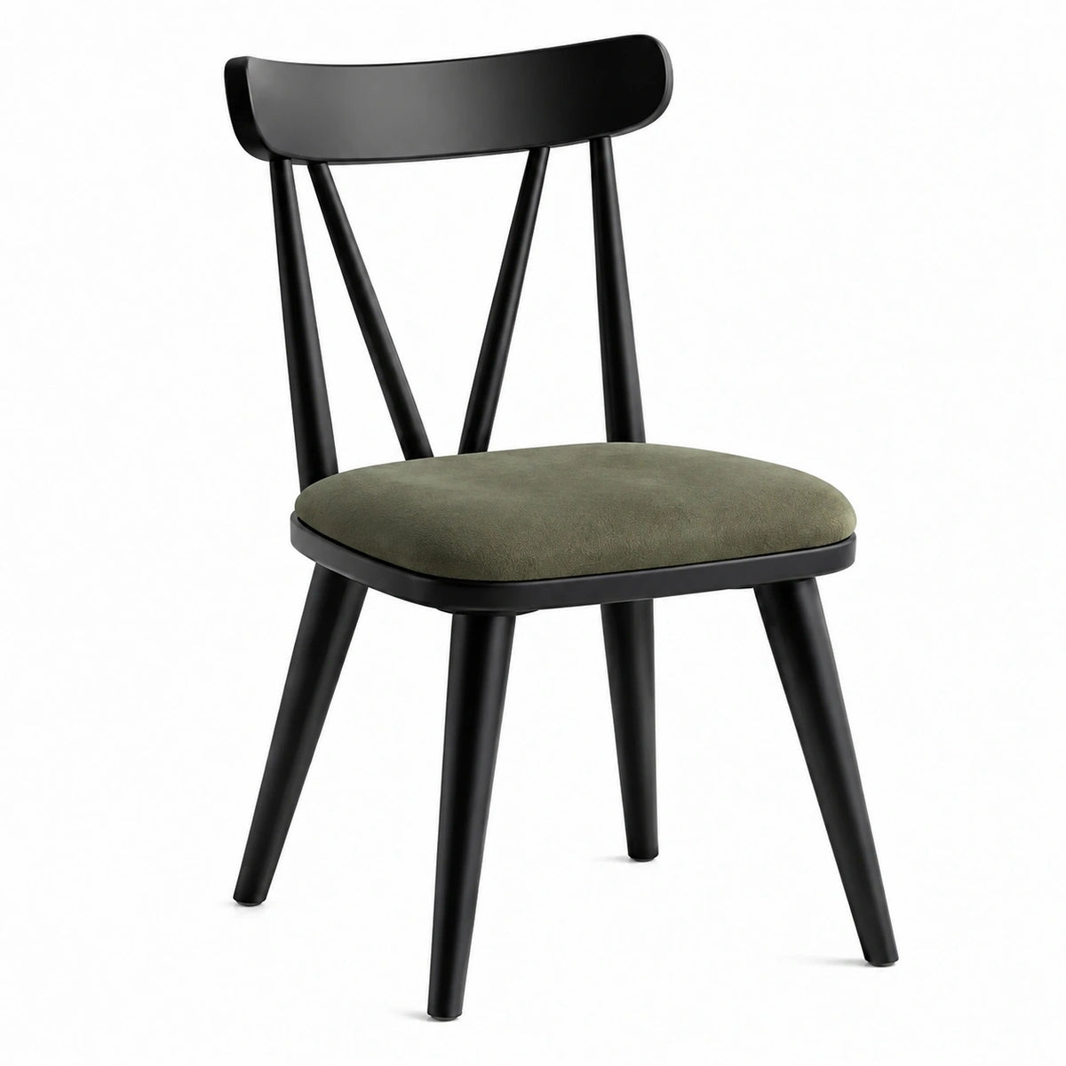 Chaise de salle à manger 50 x 55 x 80 cm en bois noir avec assise rembourrée vert olive style contemporain