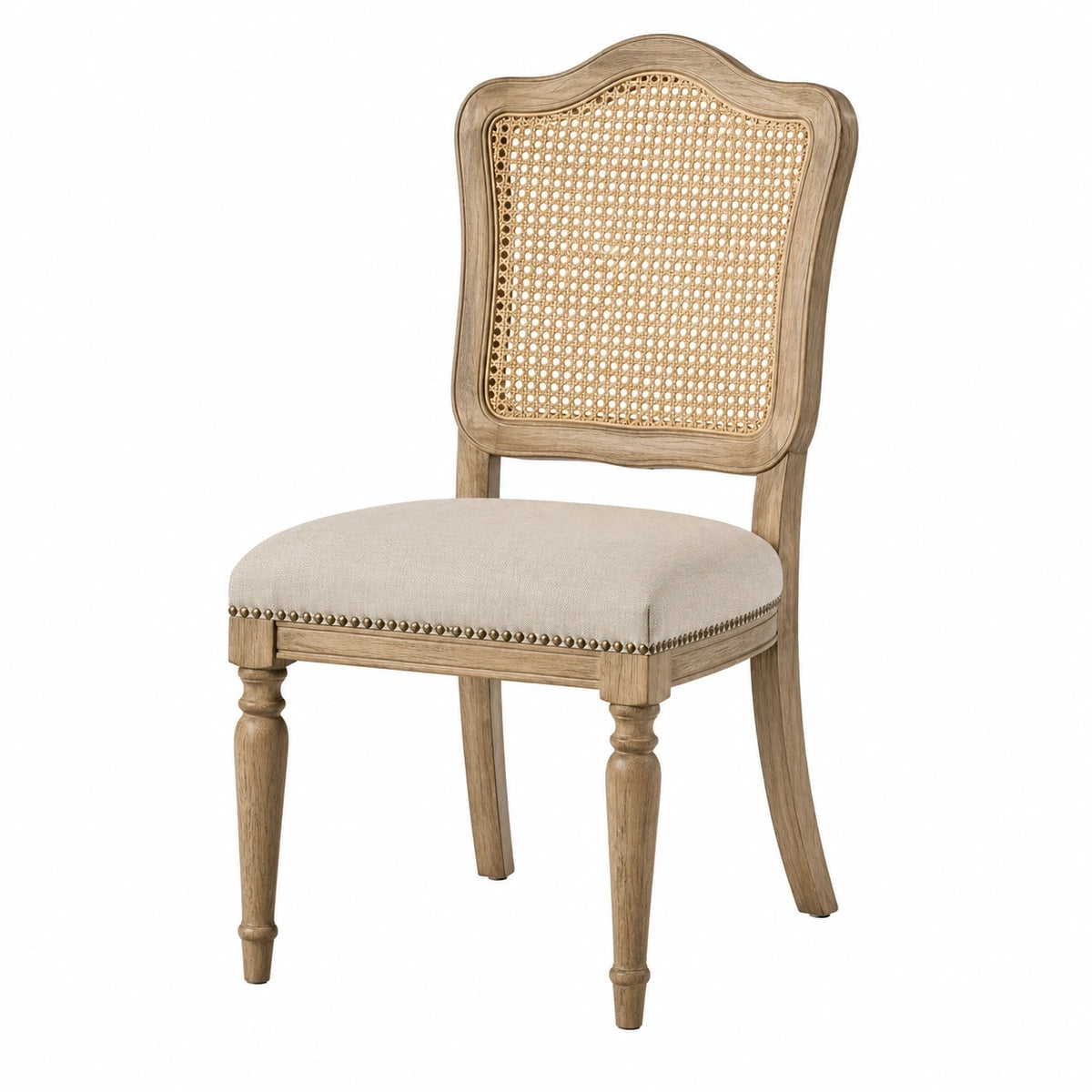 Chaise de salle à manger 50 x 56 x 96 cm bois naturel cannage assise tissu style classique