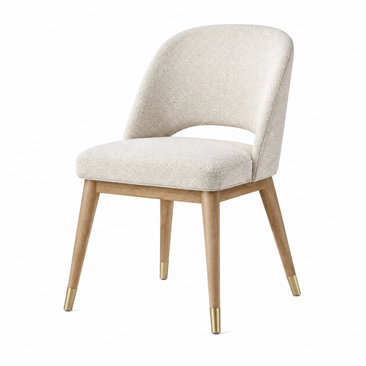 Chaise de salle à manger 55 x 60 x 82 cm en tissu bouclé crème et bois style contemporain